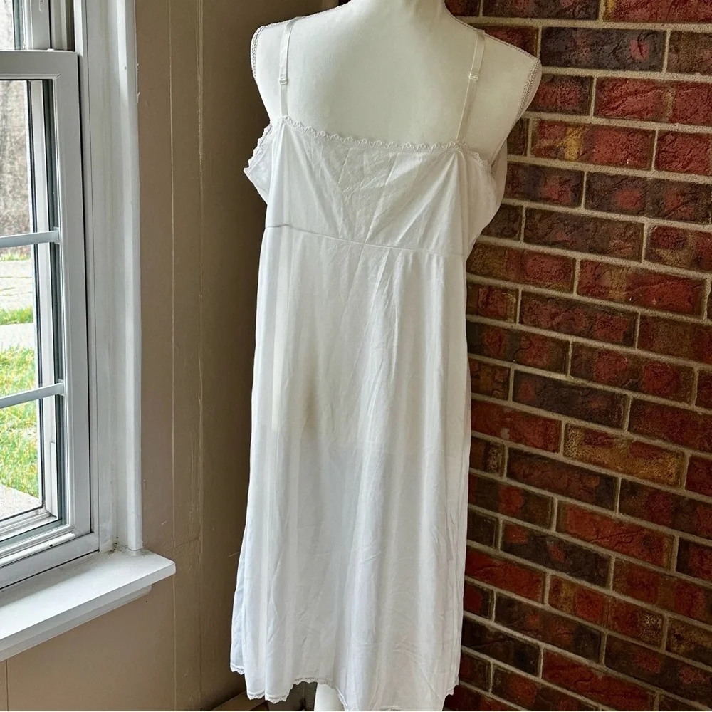 White Pink Lace Chemise Spaghetti Straps Slip Dress Vintage Union Made Size 42 - Picture 3 of 11